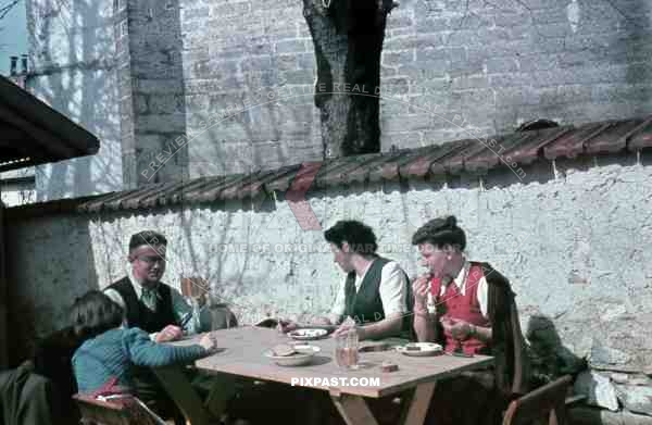 WW2 color Wels Austria 1939 family lunch food beer summer play
