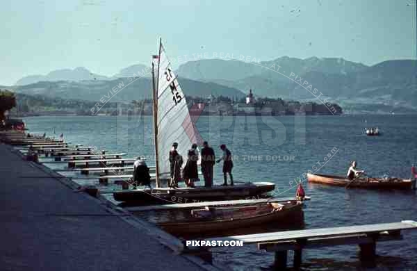 WW2 color Wels Austria 1939 sailing boat sports red political flag