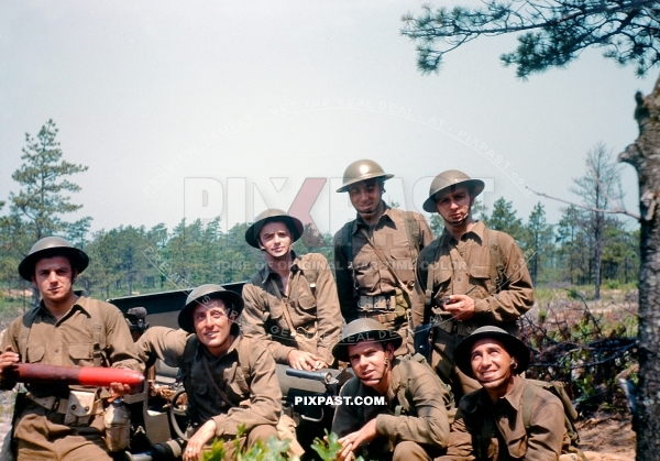 American army artillery unit training in California 1942. Equipped with British Tommy helmets. 