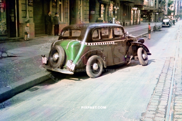 Berlin taxi cab crashed against strassenbahn tram in Berlin Mittel Germany 1940. Photographed by berliner police man