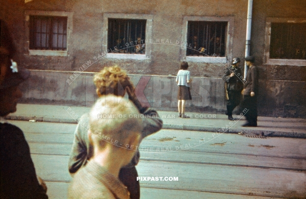 French little girl looking for her father in German Gestapo  Police prison. Paris France 1940