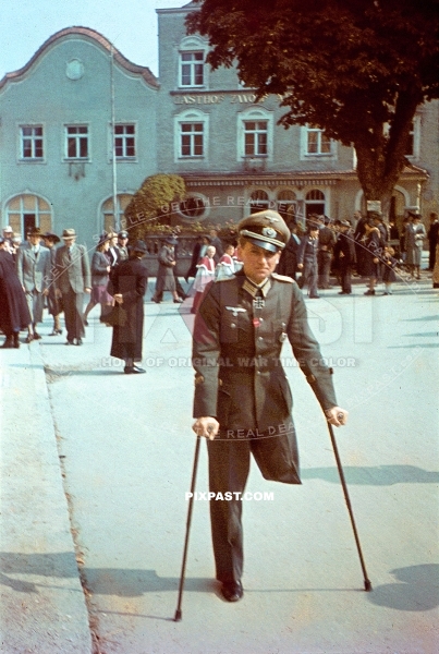 German Knights Cross RKT winner Ulrich Dinkelaker visiting family in Alt Otting Bavaria 1943 after losing leg in Russian front