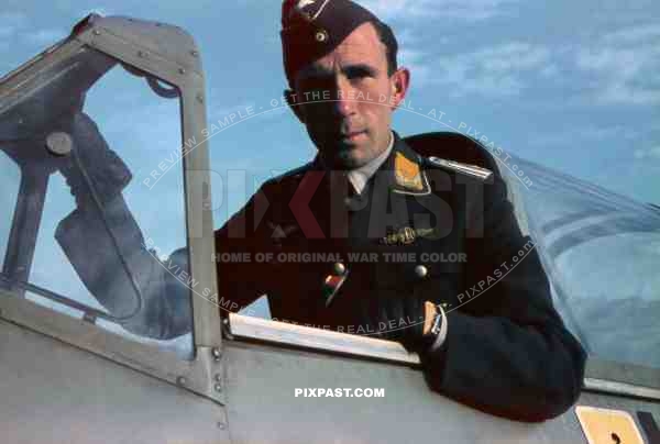 German Luftwaffe Pilot in Arado Ar 96 fighter plane with Long range day fighter clasp in gold award. Summer Germany 1942