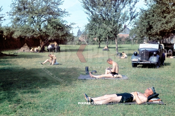 German Radio Funker unit of the 297 Infantry Division. Rest in french field 1940 France.