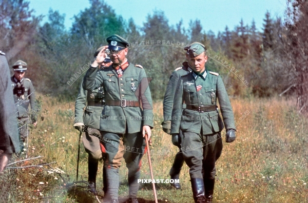 Germany army General Knights Cross Winner Erich Brandenberger inspecting the 8th Panzer Division. Russia 1942