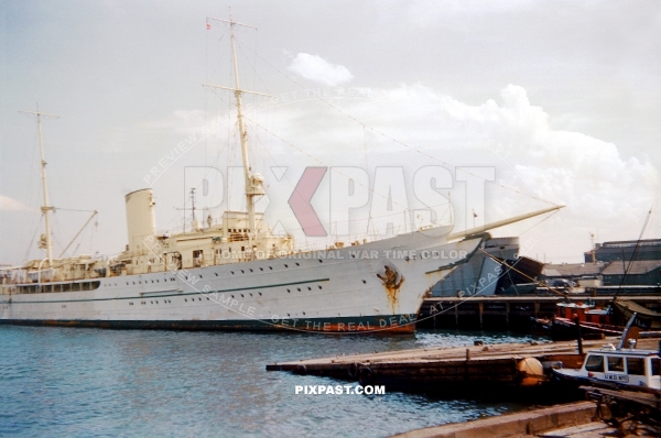 The German historical sailing ship Aviso Grille docked into New York harbour 1949.  State politicians of 1930s Germany