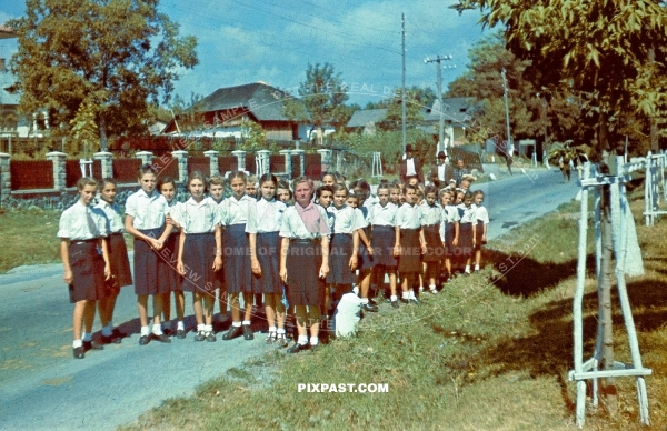 Young girls in uniform in the Romanian Holy Legionary Youth movement. Romania 1942