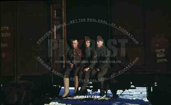 134th Gebirgsjäger Mountain Troops, Transport Train, Leaving Riga train station Latvia to Finnland 1944. winter boots.