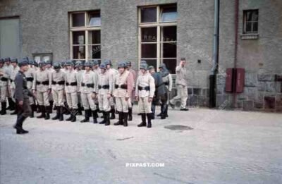 14th Panzer Division 103 Schutzen Regiment Lobau Saxony Kaserne Barracks training 1939 parade white work uniform helmet