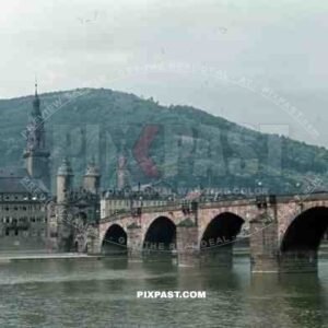1939 Heidelberg Old Bridge (Alte Brücke) and Heiliggeistkirche.
