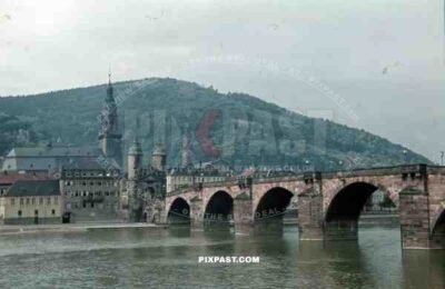 1939 Heidelberg Old Bridge (Alte Brücke) and Heiliggeistkirche.