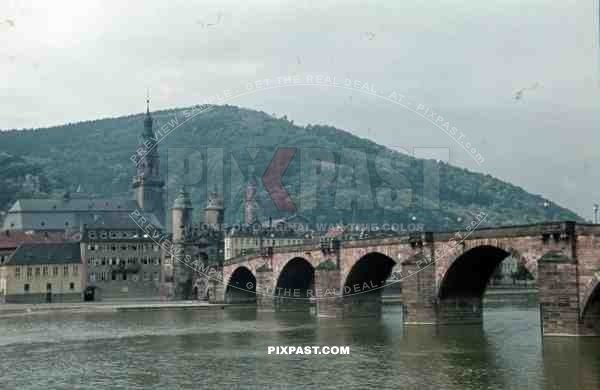 1939 Heidelberg Old Bridge (Alte Brücke) and Heiliggeistkirche.