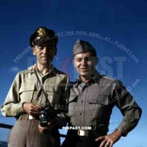 2 American air force captains with Cine Kodak Eight Model 60 8mm home movie camera, Tripoli Libya 1945