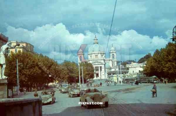 2. Fallschirmjager Division passing the Church Parrocchia Gran Madre di Dio. Rome September 8 1943. Operation Achse.