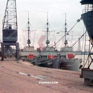 3 German Kriegsmarine M1 Minesweeper Minensuchboot in the Port of Bordeaux France June 1940