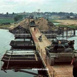 3rd Panzer Division Panzer 3 Tanks crossing makeshift pontoon war bridge, Beresina River, August 1941