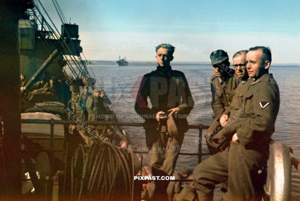 4 young Christian students from Ettal Bavaria Germany joining the Wehrmacht army and sailing from Danzig to Finland 1942