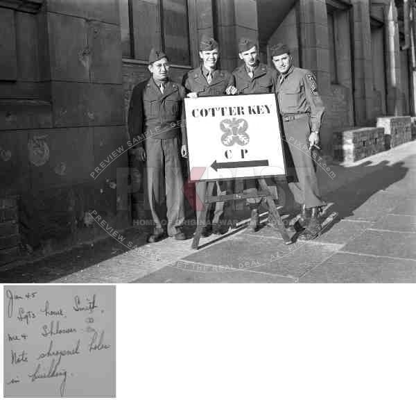 69th infantry division, Leipzig, Germany, 1945,  June, Sgt Howe, Smith, me, Schlosser, schrapnel, building, Runde Ecke