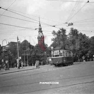69th, infantry, division, Leipzig, Germany, 1945, June, civilian police talking to, GI, trams, Leutzsch,