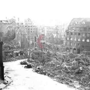 69th infantry division - Leipzig - Germany - 1945 St Thomas Church, view from office, ruins, cars, rubble
