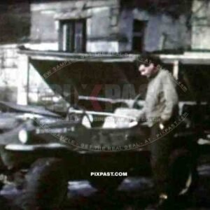 8mm home movie, France 1944, American GI soldier driving captured German Volkswagen Schwimmwagen Jeep