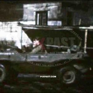 8mm home movie, France 1944, American GI soldier driving captured German Volkswagen Schwimmwagen Jeep.