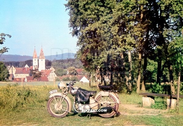 A German Ardie RBZ 200 Motorcycle motorbike 1937. License plate. V-18147. Vogtland Sachsen Germany  summer 1939
