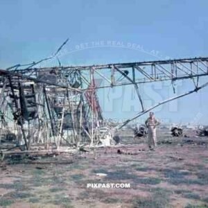 A destroyed German Messerschmitt Me 323 Gigant transport plane by allied aircraft. Tunisia 1943