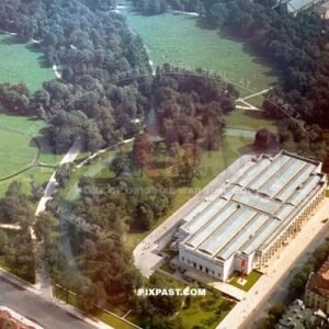 Aerial photo of Munich. Haus der Deutsche Kunst. Taken from Luftschiff LZ 130 Graf Zeppelin II Bavaria Germany 1938