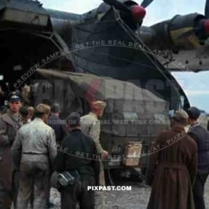 Afrika Korp Horch 901 unloaded from Messerschmitt Me 323 "Gigant" Transport Plane , El-Aouiana Airport, Tunisia 1942.