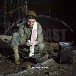 American GI soldier 9th air force resting in forest camp. Erlangen near Nuremberg Bavaria 1945.