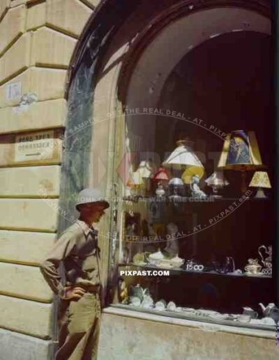 American GI soldier searching the antique shops of Rome Italy.
Fifth Army in its capture of Rome in June 1944.