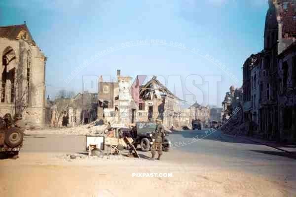 American MP Military Police doing traffic duty beside the Church of St. Maria Magdalena Geldern September 1944944