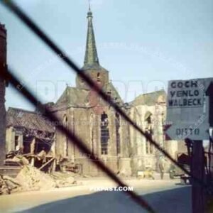 American MP Military Police doing traffic duty beside  the Church of St. Maria Magdalena Geldern September 1944
