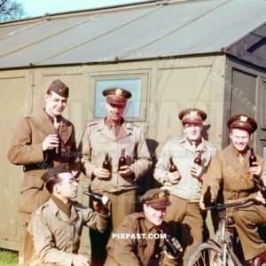 American army officers drinking British beer in their army camp. England 1944 before D-Day invasion 1944