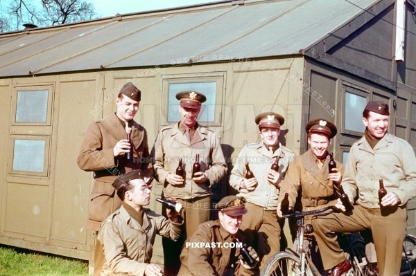 American army officers drinking British beer in their army camp. England 1944 before D-Day invasion 1944