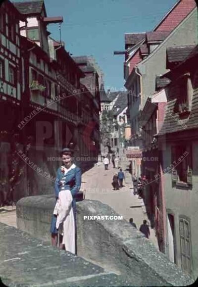 American female tourist in Freiburg, Germany 1939