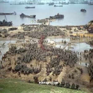 American infantry collecting on the beaches of Omaha Normandy D-Day plus 4 1944