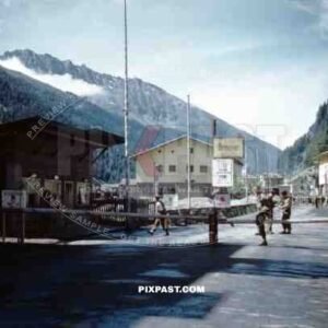 American soldiers setting up road block on Brenner Pass border between Austria and Italy 1945