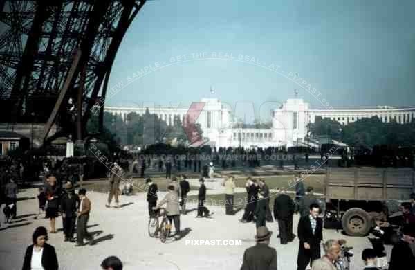 American troops Liberation Paris France 1944. Eiffel Tower and Palais de Chailot.