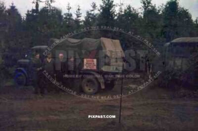 Army mechanics beside repair truck in Khislavichi, area Smolensk, Russia 1942, 10th Motorised infantry division