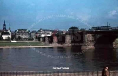 Augustus Bridge over the Elbe river in Dresden, Germany 1940