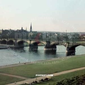 Augustusbrucke Bridge Dresden Saxony Germany 1939. Direction Altstadt over the Elbe River