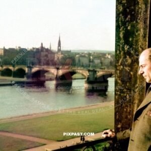 Augustusbrucke Bridge Dresden Saxony Germany 1939. Direction Altstadt over the Elbe River.