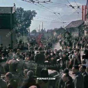 Austria 1945 Cardinal Innitzer in horse cart with American GI 1 start General Willy Jeep Church Parade