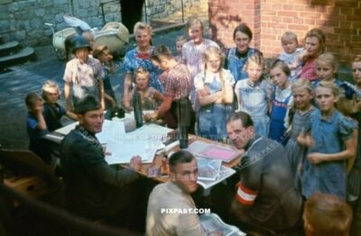 Austrian Luftwaffe recruiting officers doing presentation for school kids. Vienna Wien Austria 1942