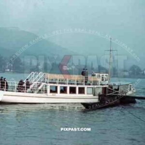 BAD GODESBERG, Nordrhein Westfalen, 1939, Tourist boat, Schiffsanleger, Rhine River, Behind Petersberg.