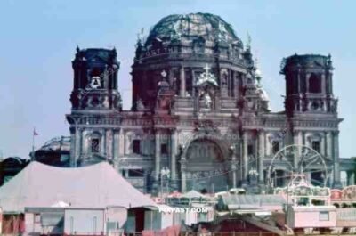 Badly damaged Berlin Dom 1946. Civilian Circus on the Lustgarten