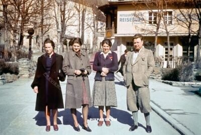 Bavarian German family going on holidays in  Bodensee Lake Constance in medieval town Meersburg 1940