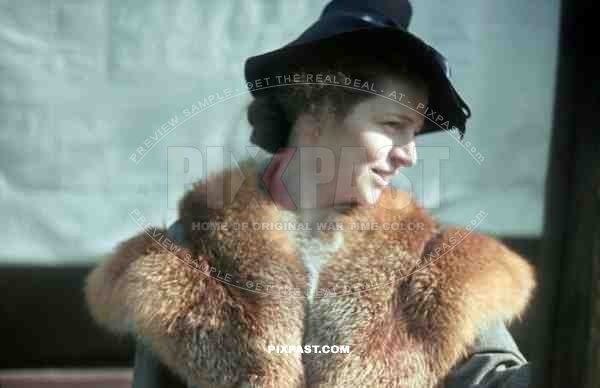 Beautiful young woman in Fur fashion and Hat, Frankfurt Germany. 1939.